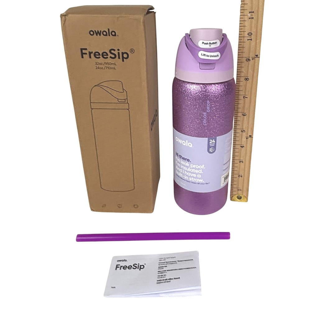 Owala FreeSip 32oz Water Bottle Color Drop Dreamy Purple Glitter Stainless Steel
